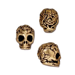 TierraCast® Pewter 10mm/1mm Vertical Hole Skull Bead/AG/2pc