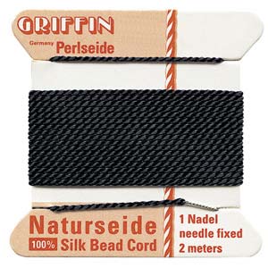 Griffin-100% Silk Bead Cord/Size 07(0.0.75mm)-Black 2 meter