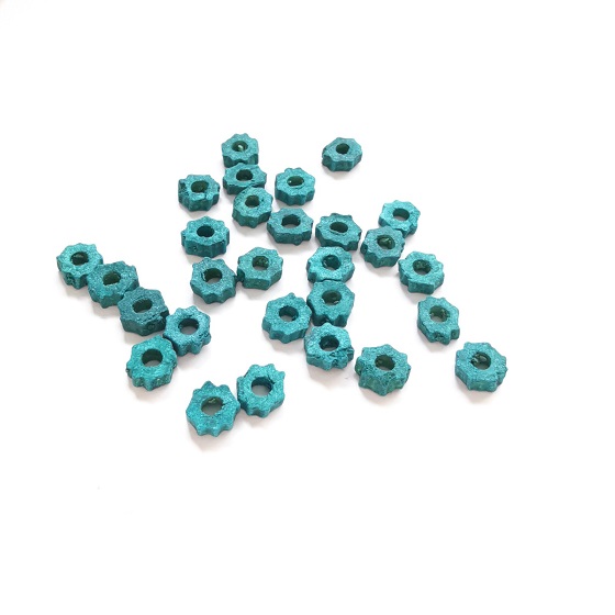 Ceramic Bead/7mm Freeform Rippled Spacer/Blue-Green/100pc - Click Image to Close