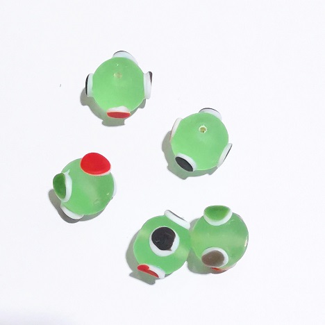 Handmade India Glass Bead/18mm Round Fros/PokkaDot/Peridot/5pc