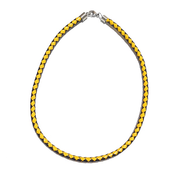 5mm Black-Yellow Leather Necklace With Stainless Steel Clasp
