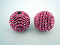 Fabric Beads-24mm Silverline-Pink/4pc