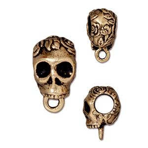TierraCast® Pewter 17x9mm Skull Bail (6mm-ID)Antique-Gold/1pc