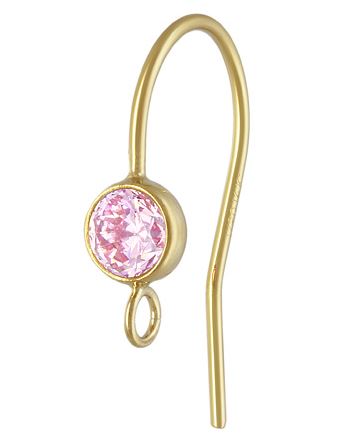 14K Gold Filled Ear Wire With Pink Zirconia/1 Pair