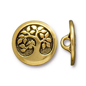 TierraCast® Pewter 16mm Bird-In-Tree Button/Antique Gold/1pc