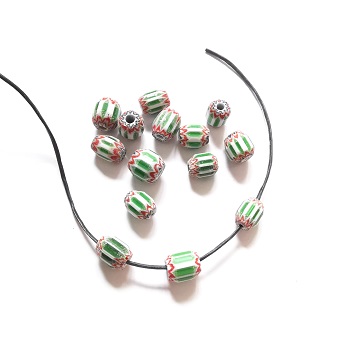 Handmade India Glass Bead/Chevron 8mmx9mm Green White/20pc