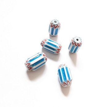 Handmade India Glass Bead/Chevron 12mmx20mm-Blue White/5pc
