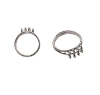 Adjustable Beadable Finger Ring W/10 Loops/Dbl/Nickelplate/2pc