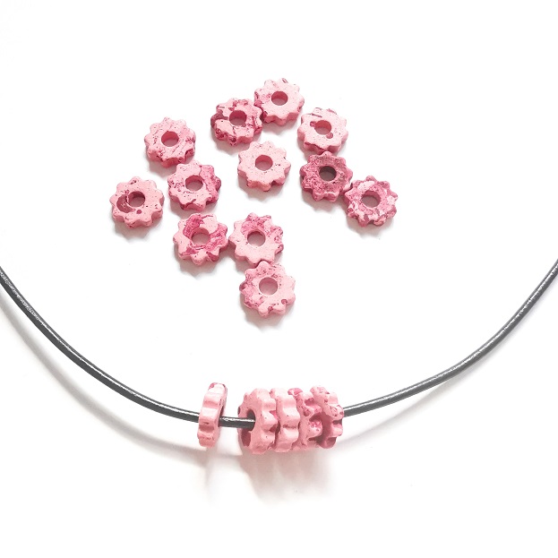 Ceramic Flower Ring Beads-3x9mm-Ravel Pink/50pc