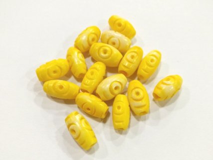 Bone Beads 7x12mm Oval Carved Circle/Yellow 100pc
