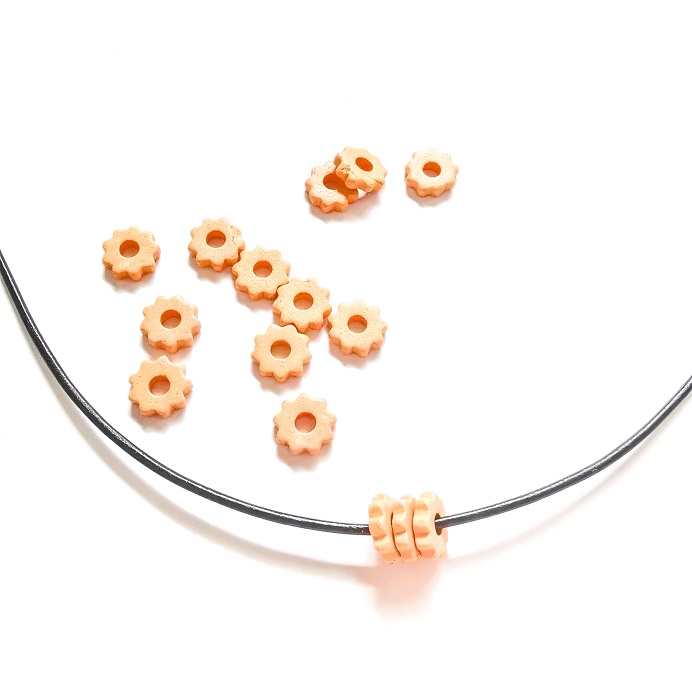 Ceramic Flower Ring Beads-3x9mm-Matt Peach/50pc