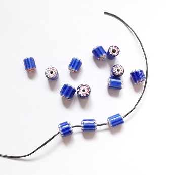 Handmade India Glass Bead/Chevron 9mmx8mm-Blue/40pc