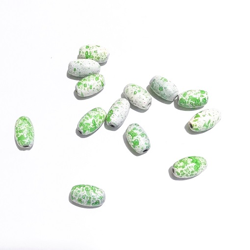 Handmade India Glass Bead/8X14mm Crackle Oval/Green/30pc