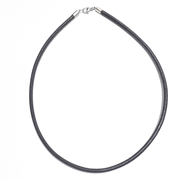 4mm Black Leather Necklace With Stainless Steel Clasp