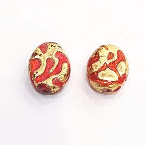 Handmade Lampwork Bead w/Gold Foil 5x13x16mm Oval-Red/4pc