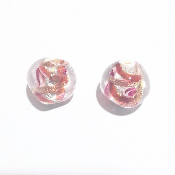 Handmade Lampwork Bead With Gold Foil/15mm Off-Round/2pc-Red