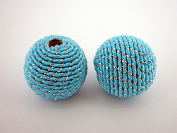 Fabric Beads-24mm Silverline-Blue/4pc