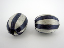 Fabric Beads-20x25mm Zebra Stripped-Silver Blue/4pc