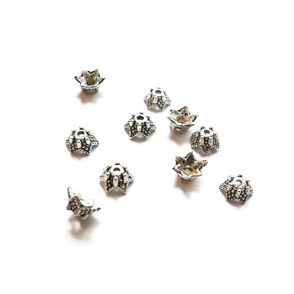 Pewter Beaded Bead Caps/3x7mm Pointed Star/20pc