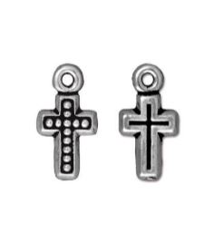 TierraCast® Pewter Small Beaded Cross Charm/7x15mm/AS/2pc