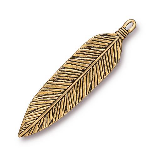 TierraCast® Pewter Feather Pendant/17x72mm-Antique Gold/1pc