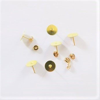 Metal Flat Stick On Post with Backing/10mm/Gold-Plated/6pc