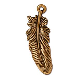 TierraCast® Pewter Feather Charm/30x11mm-Antique Gold/1pc