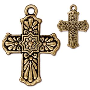 TierraCast® Pewter Cross Charm/29x21mm-Antique Gold/1pc