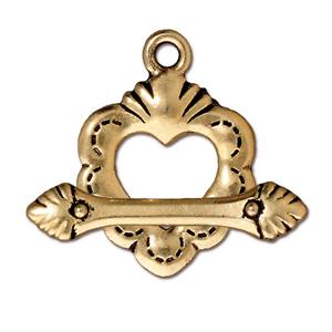 TierraCast® Pewter Toggle/28+18mm Sacred Heart-Antique Gold/2set