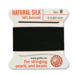 Griffin-100% Silk Bead Cord/Size 08(0.8mm)-Black 2 meter