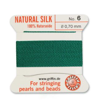 Griffin-100% Silk Bead Cord/Size 06(0.7mm)-Green 2 meter